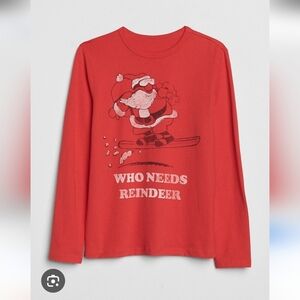 NWT Gap Boys Youth Santa Snowboarding Holiday Christmas Long Sleeve Shirt XXL